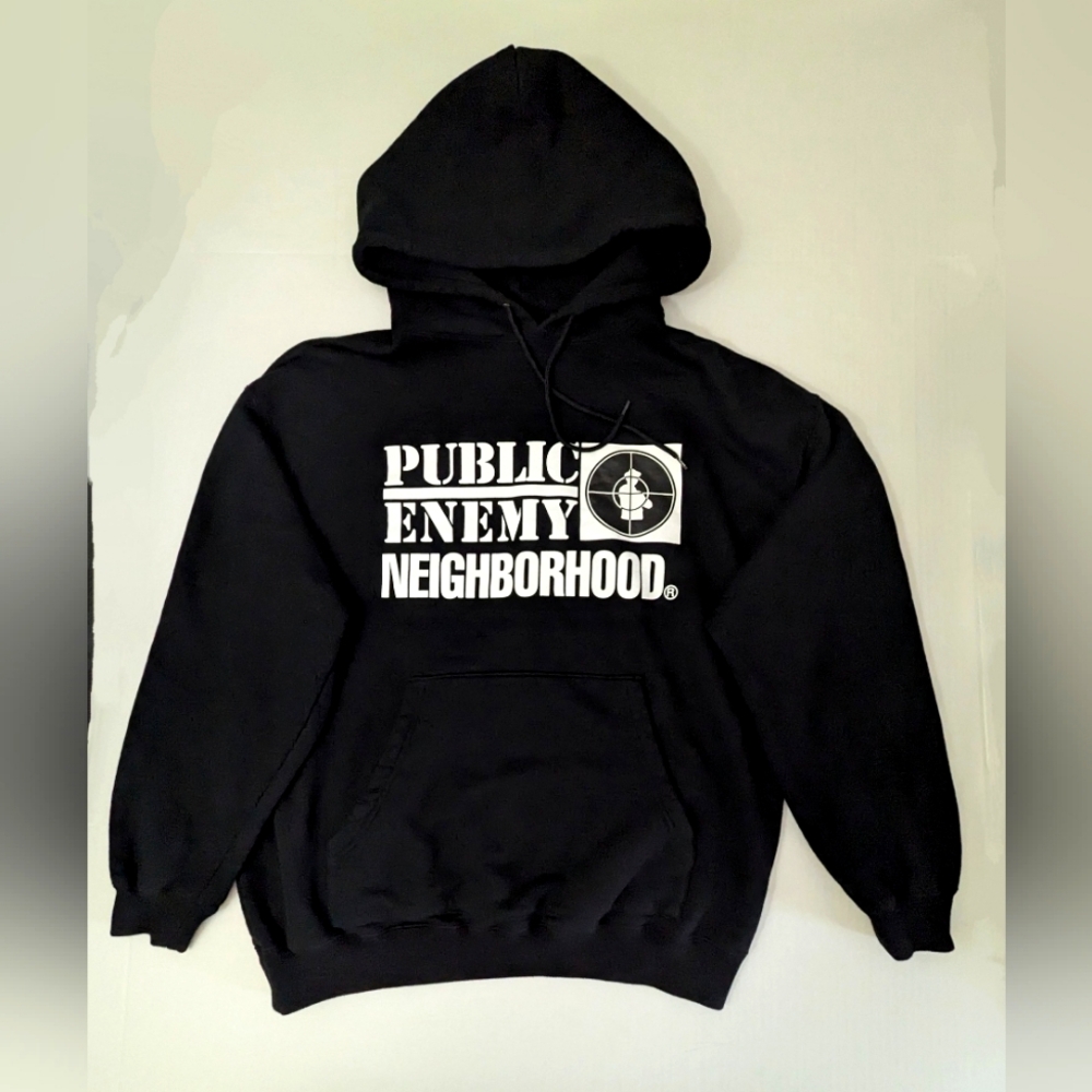 Neighborhood Public Enemy Men's Logo Print Cotton Hoodie Black Size L NWOT